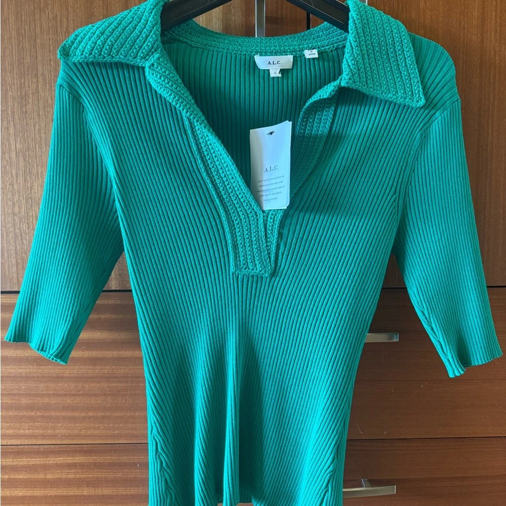 A.L.C. Vibrant Green V-Neck Sweater - Picture 4 of 5
